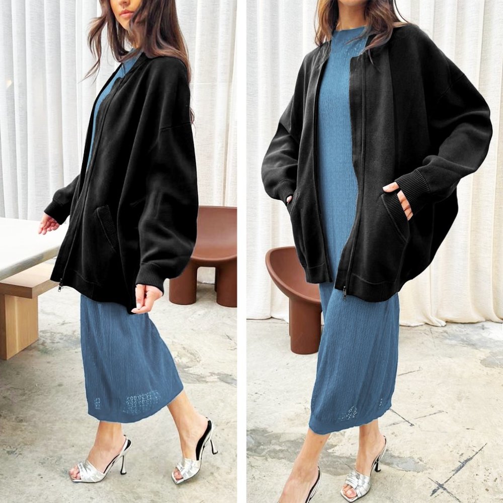 I Love Mr. Mittens • Oversized Knitted Bomber in black